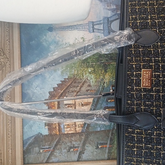 New! Tags! BADgLEY MISHKA Black and Gold WOVEN Women's Tote Bag - Picture 8 of 12